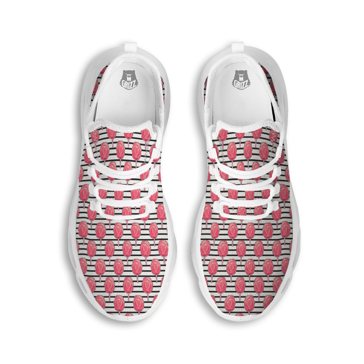 Striped Cotton Candy Print Pattern White Running Shoes-grizzshop