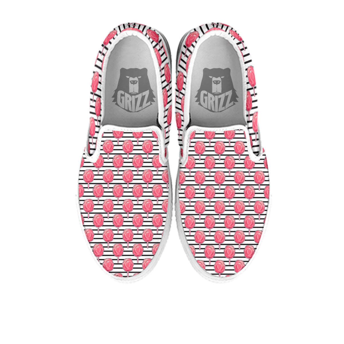Striped Cotton Candy Print Pattern White Slip On Shoes-grizzshop