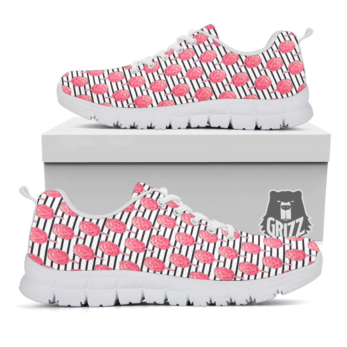 Striped Cotton Candy Print Pattern White Sneaker-grizzshop
