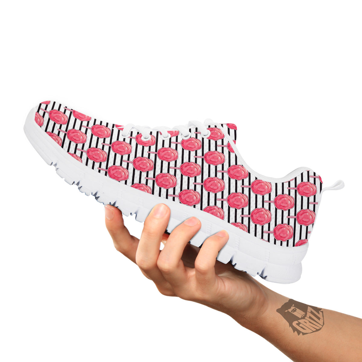 Striped Cotton Candy Print Pattern White Sneaker-grizzshop