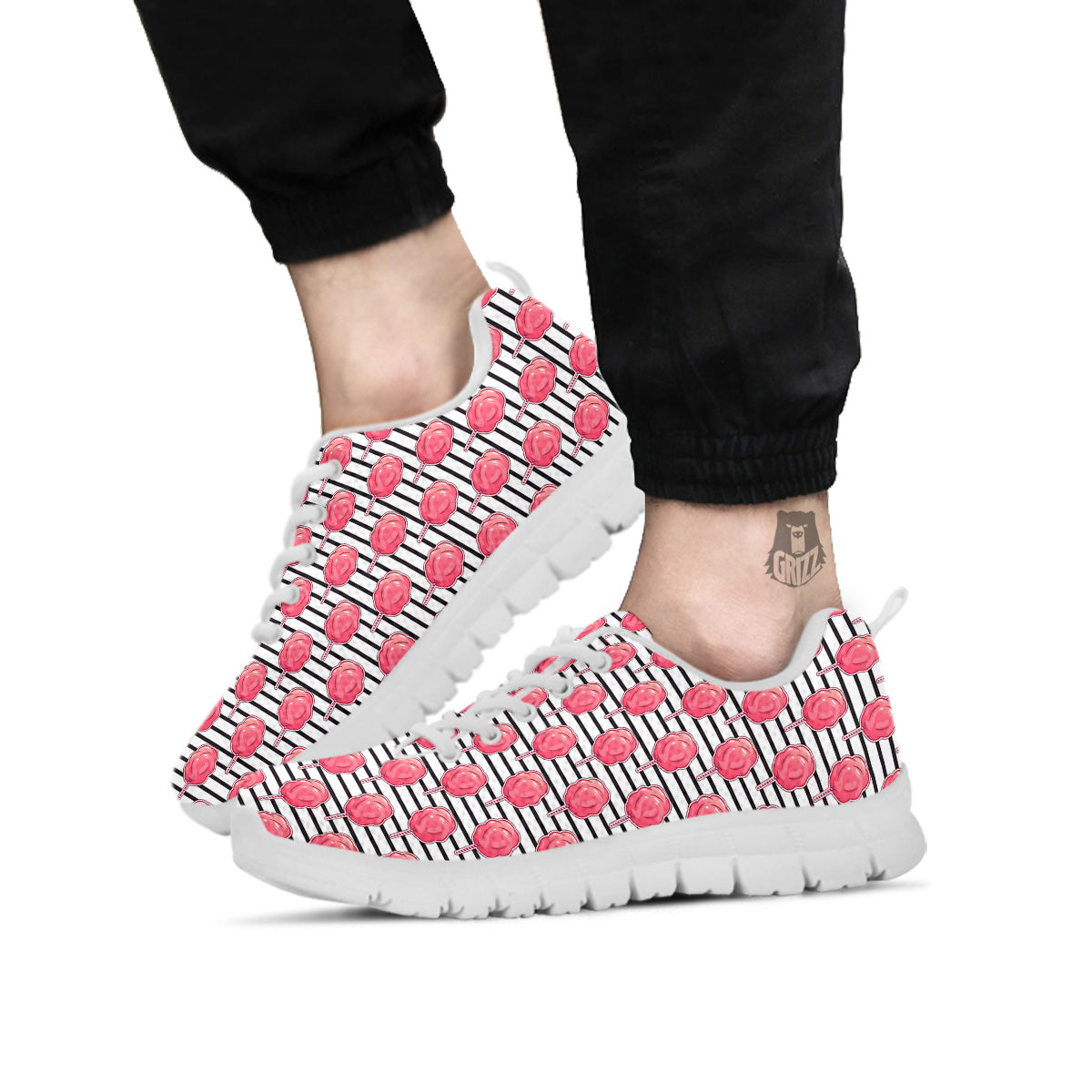 Striped Cotton Candy Print Pattern White Sneaker-grizzshop