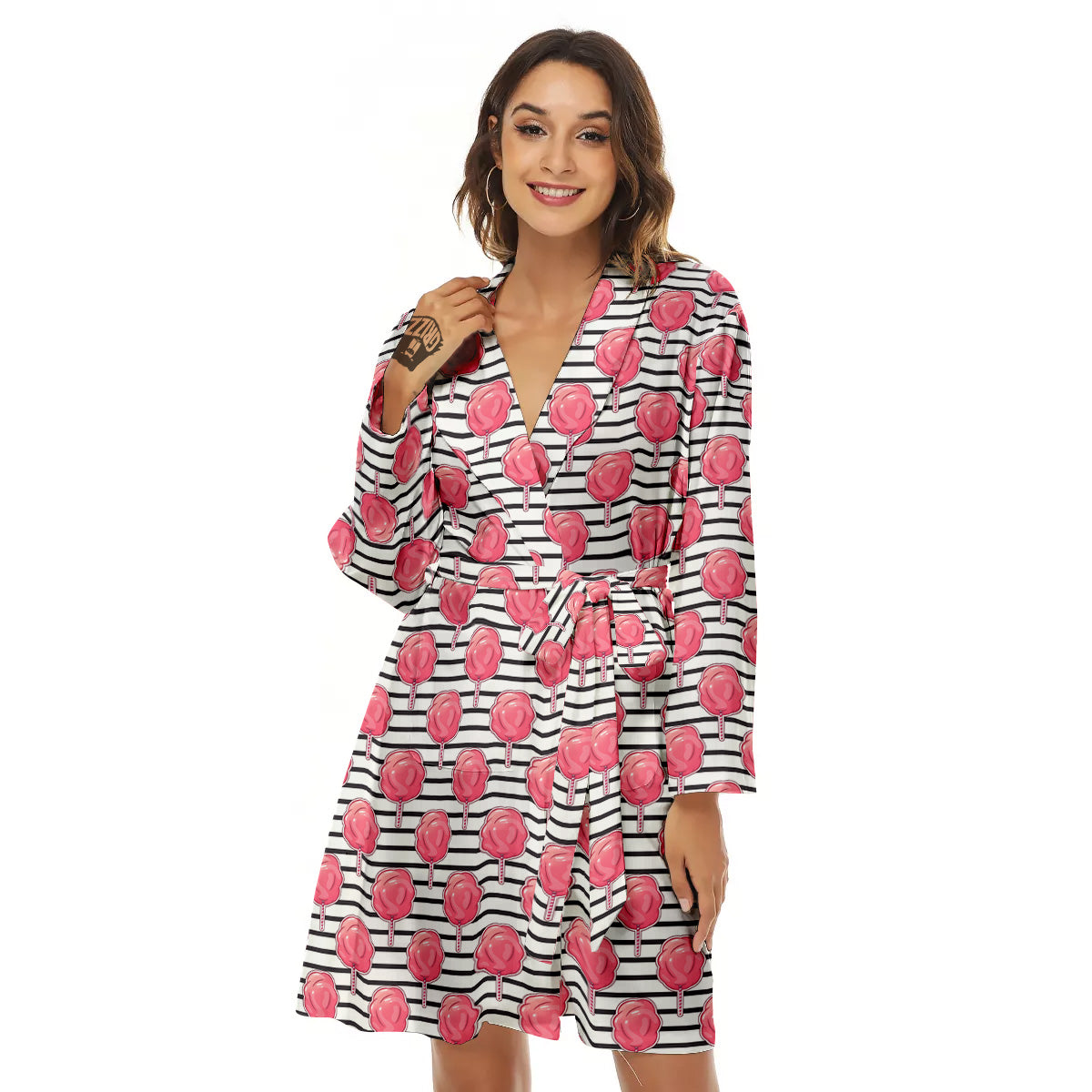 Striped Cotton Candy Print Pattern Women's Robe-grizzshop