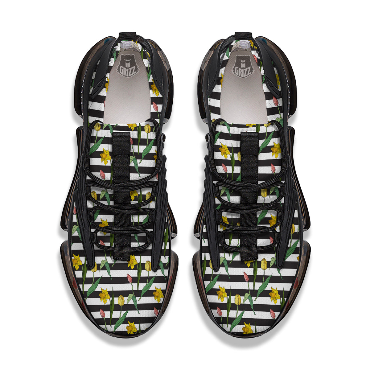 Striped Daffodil Yellow Print Pattern Black Gym Shoes-grizzshop