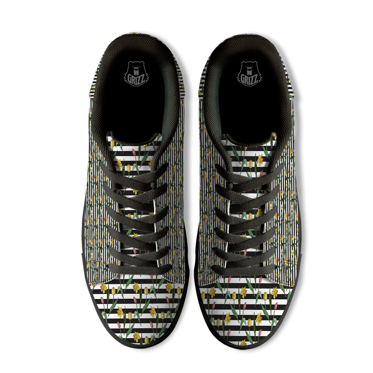 Striped Daffodil Yellow Print Pattern Black Low Top Sneakers-grizzshop