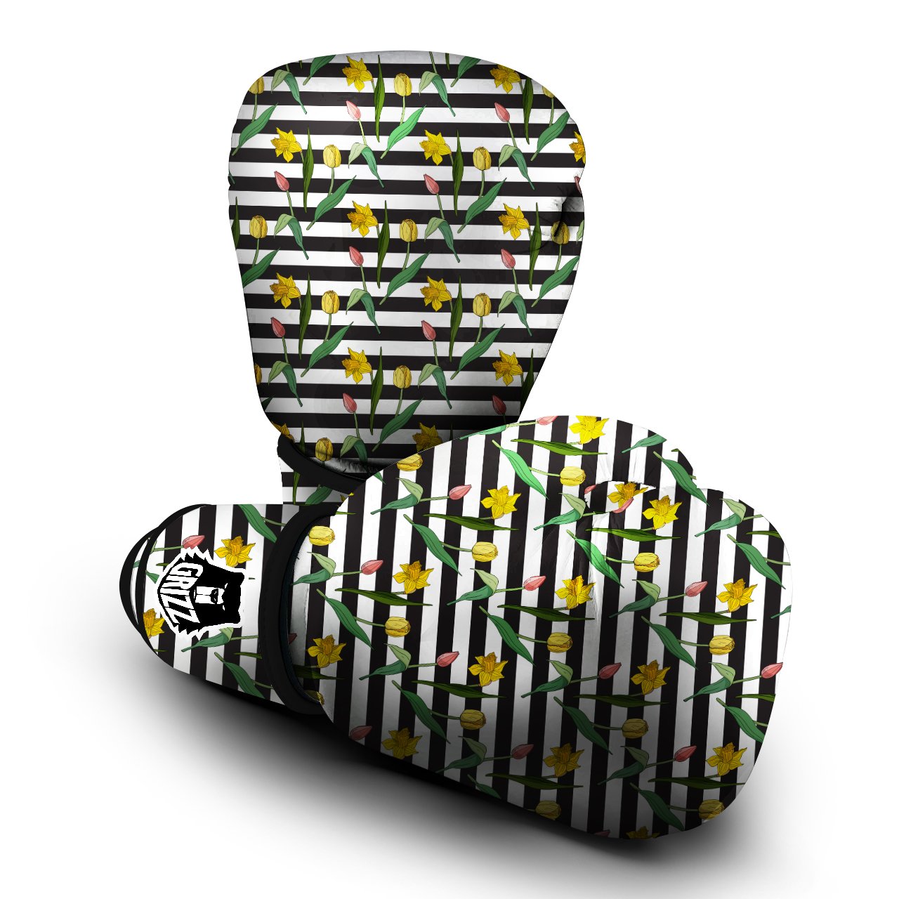 Striped Daffodil Yellow Print Pattern Boxing Gloves-grizzshop