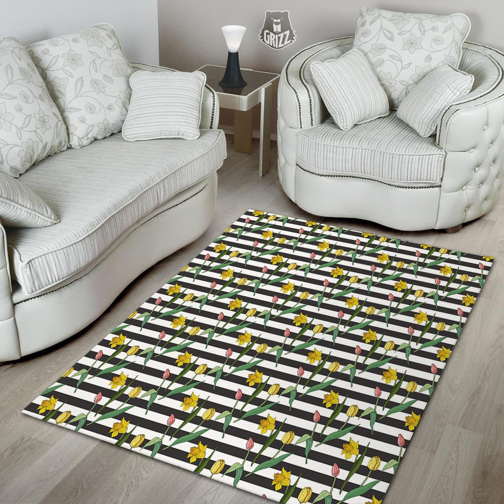Striped Daffodil Yellow Print Pattern Floor Mat-grizzshop