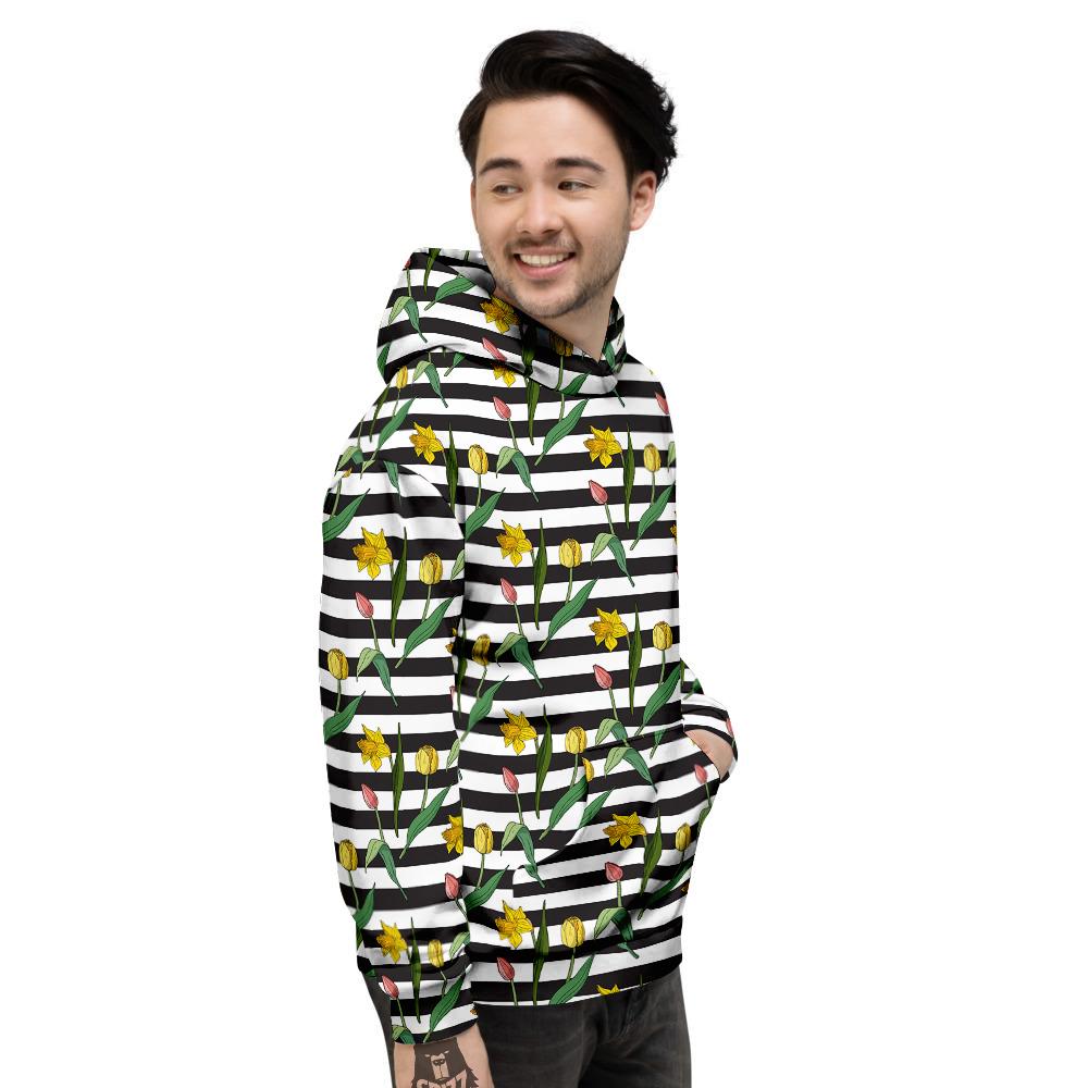 Striped Daffodil Yellow Print Pattern Men's Hoodie-grizzshop