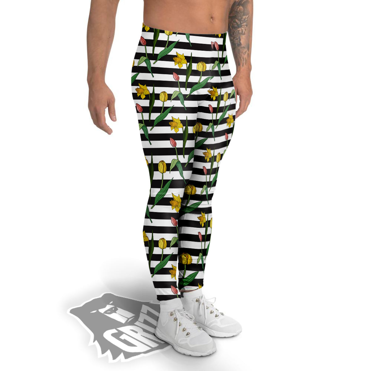 Striped Daffodil Yellow Print Pattern Men's Leggings-grizzshop