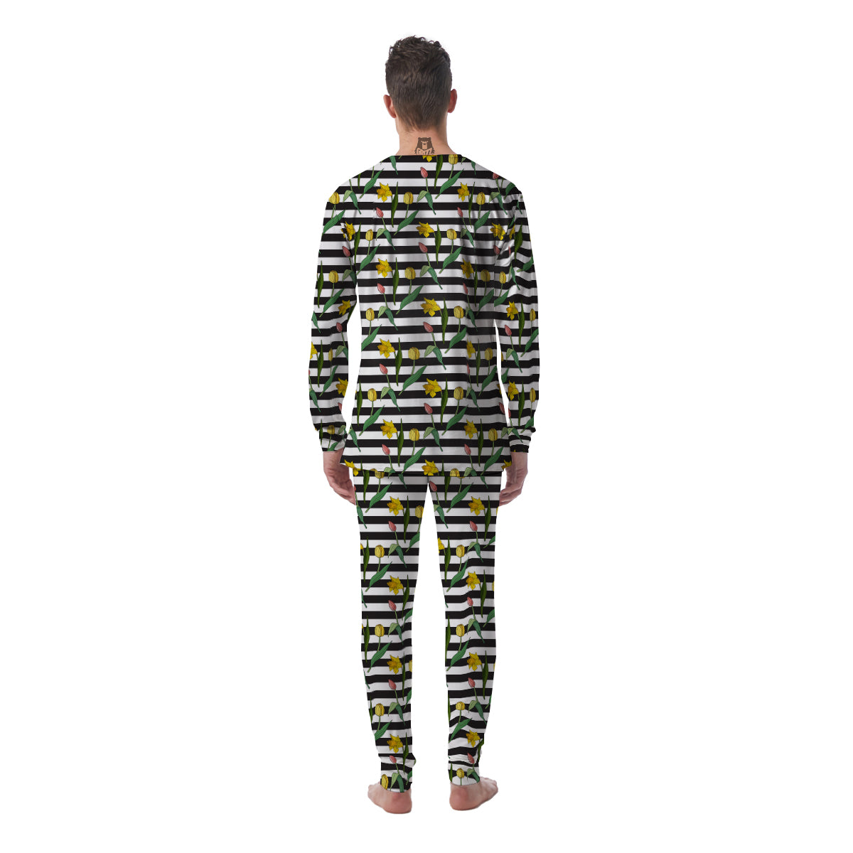 Striped Daffodil Yellow Print Pattern Men's Pajamas-grizzshop