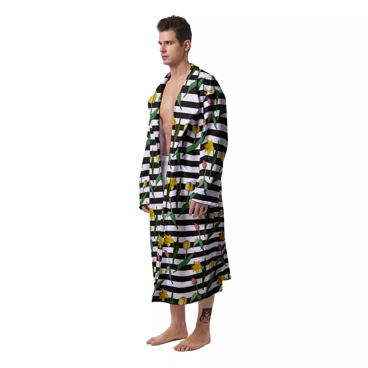 Striped Daffodil Yellow Print Pattern Men's Robe-grizzshop