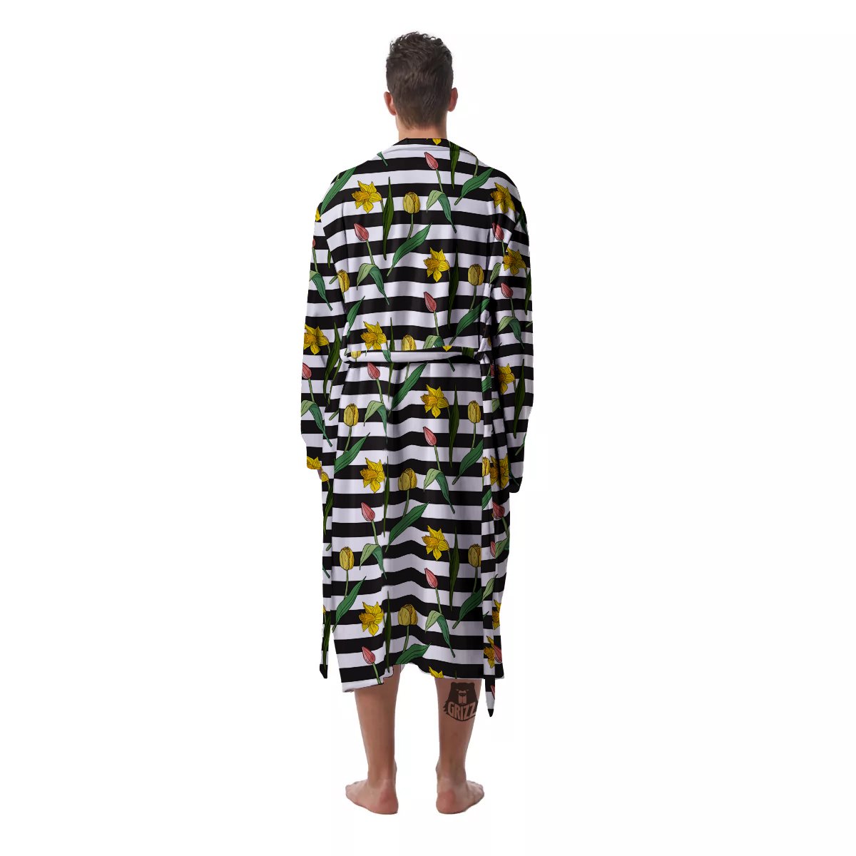 Striped Daffodil Yellow Print Pattern Men's Robe-grizzshop