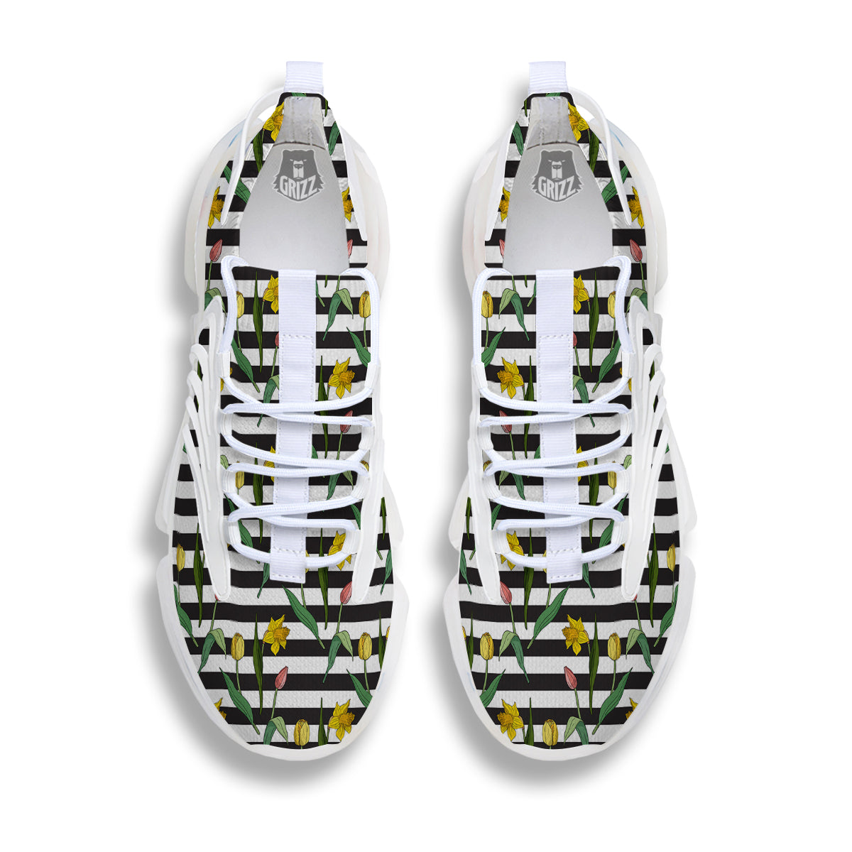 Striped Daffodil Yellow Print Pattern White Gym Shoes-grizzshop