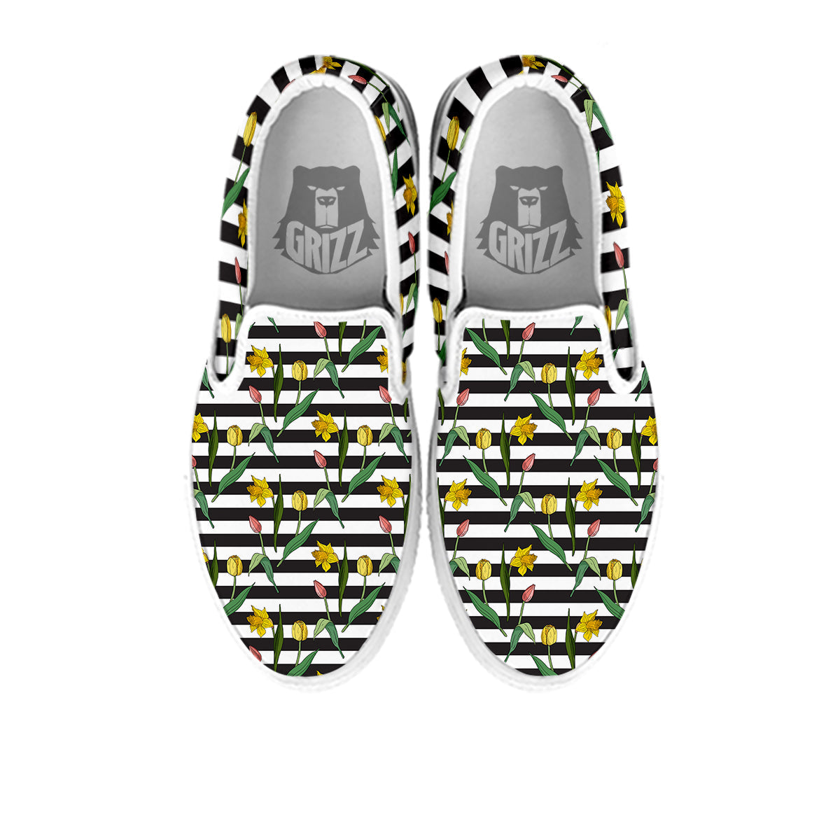 Striped Daffodil Yellow Print Pattern White Slip On Shoes-grizzshop
