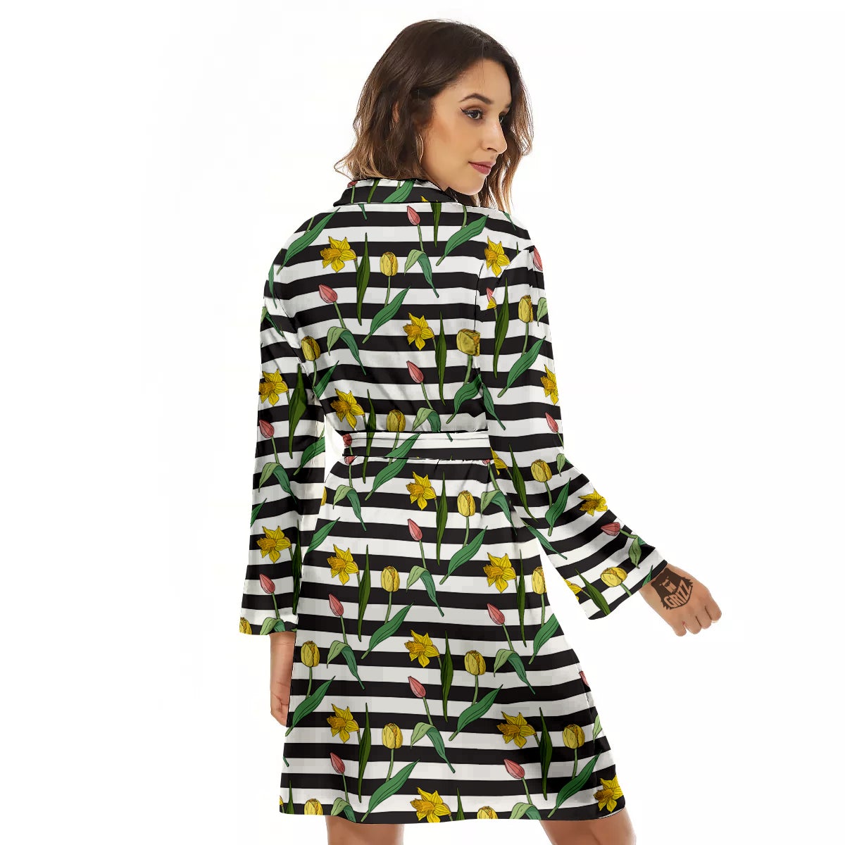 Striped Daffodil Yellow Print Pattern Women's Robe-grizzshop