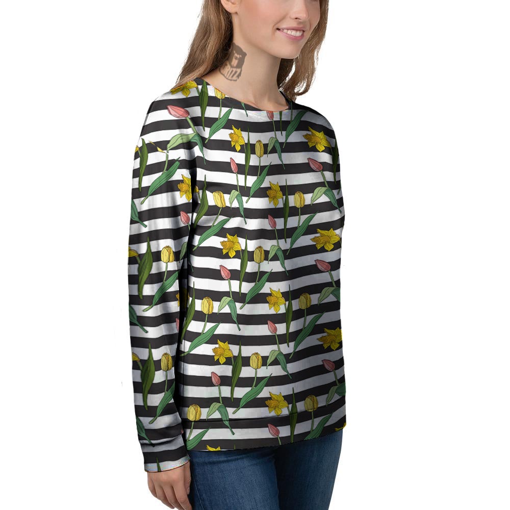 Striped Daffodil Yellow Print Pattern Women's Sweatshirt-grizzshop