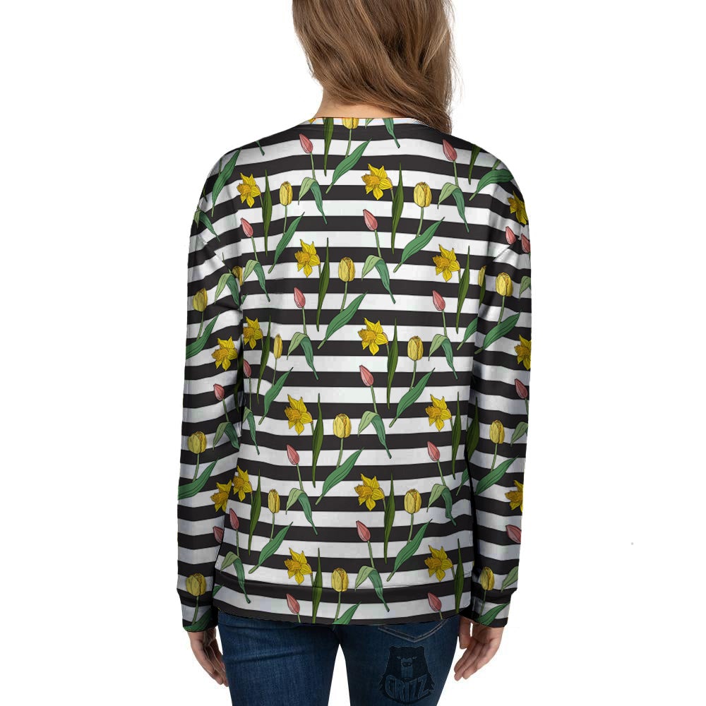 Striped Daffodil Yellow Print Pattern Women's Sweatshirt-grizzshop