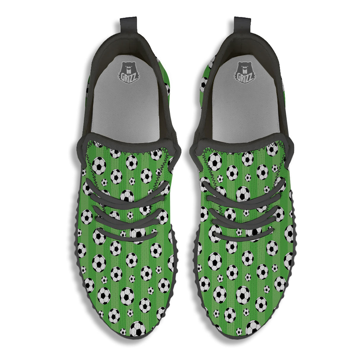 Striped Green Football Print Pattern Black Walking Shoes-grizzshop