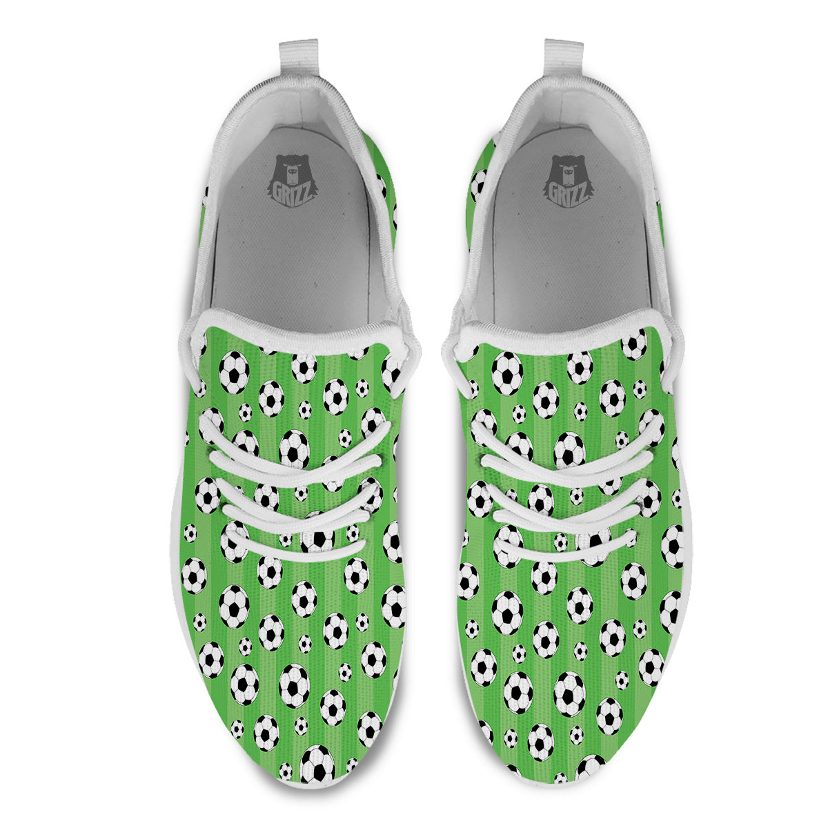 Striped Green Football Print Pattern White Athletic Shoes-grizzshop