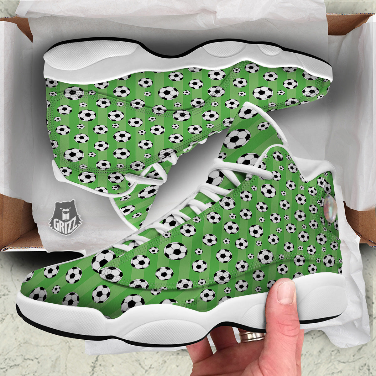 Striped Green Football Print Pattern White Basketball Shoes-grizzshop