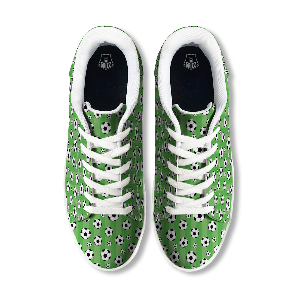 Striped Green Football Print Pattern White Low Top Sneakers-grizzshop