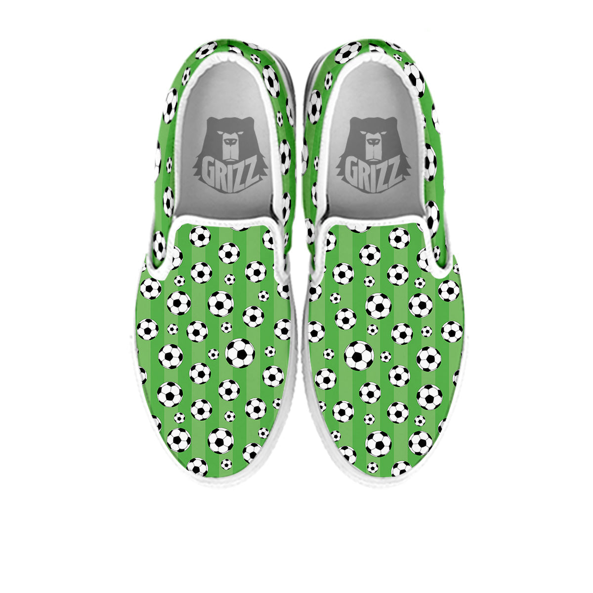 Striped Green Football Print Pattern White Slip On Shoes-grizzshop