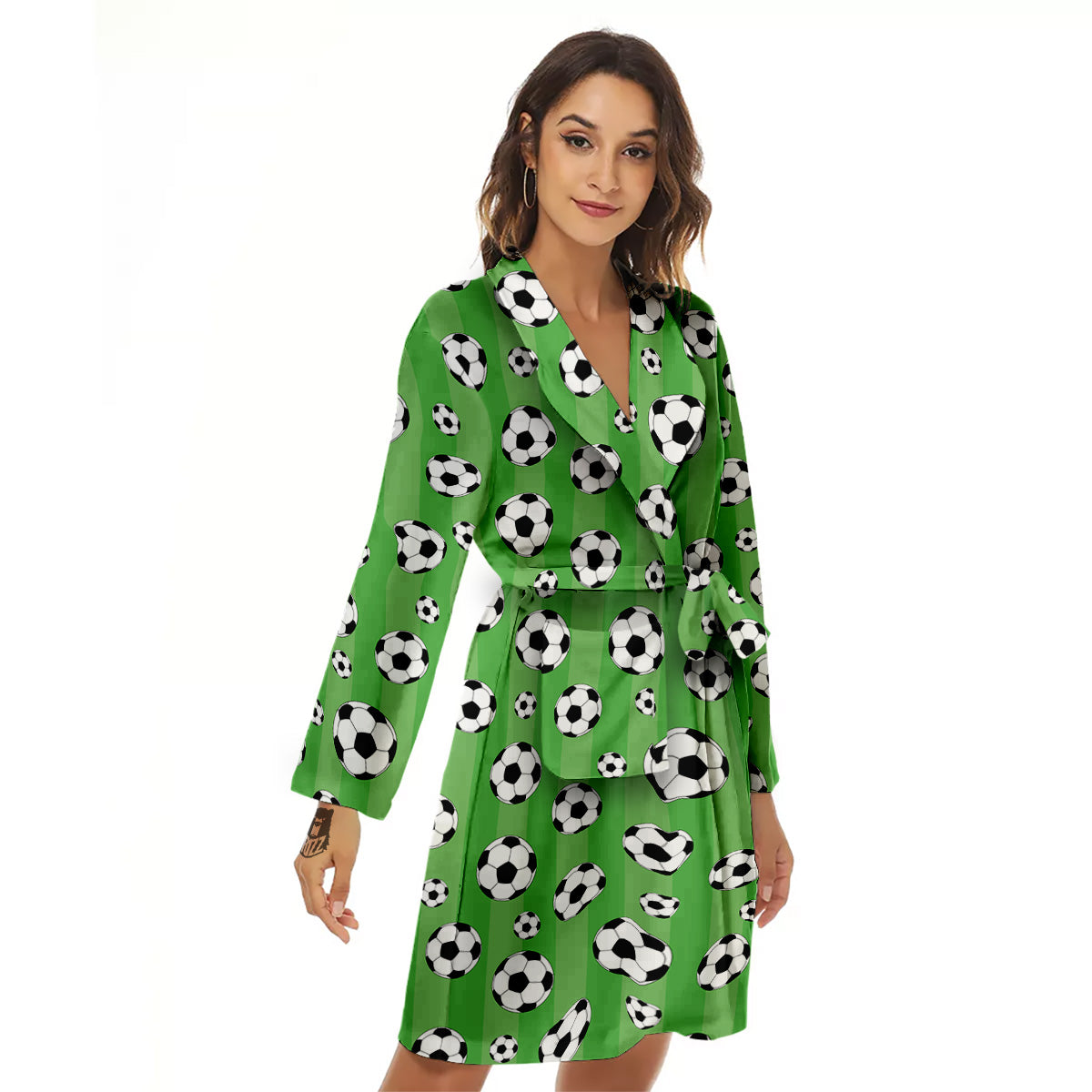 Striped Green Football Print Pattern Women's Robe-grizzshop