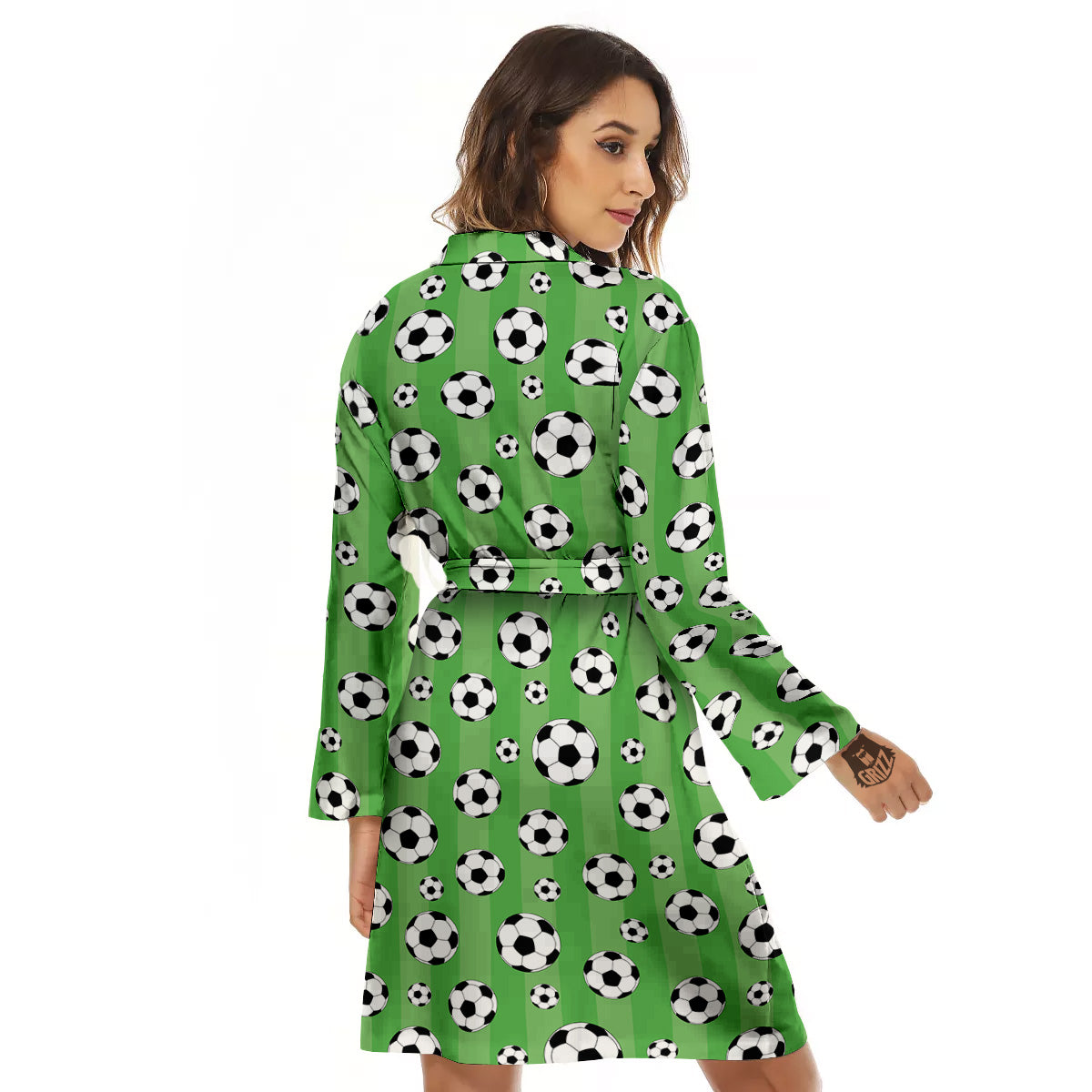 Striped Green Football Print Pattern Women's Robe-grizzshop