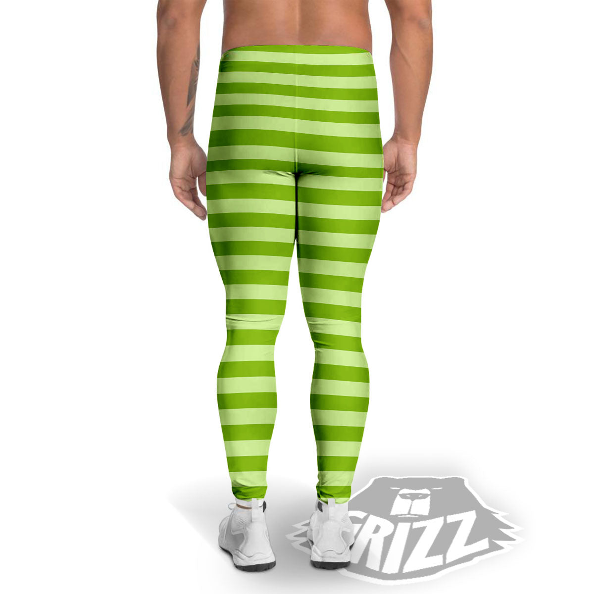 Striped Green Print Pattern Men's Leggings-grizzshop