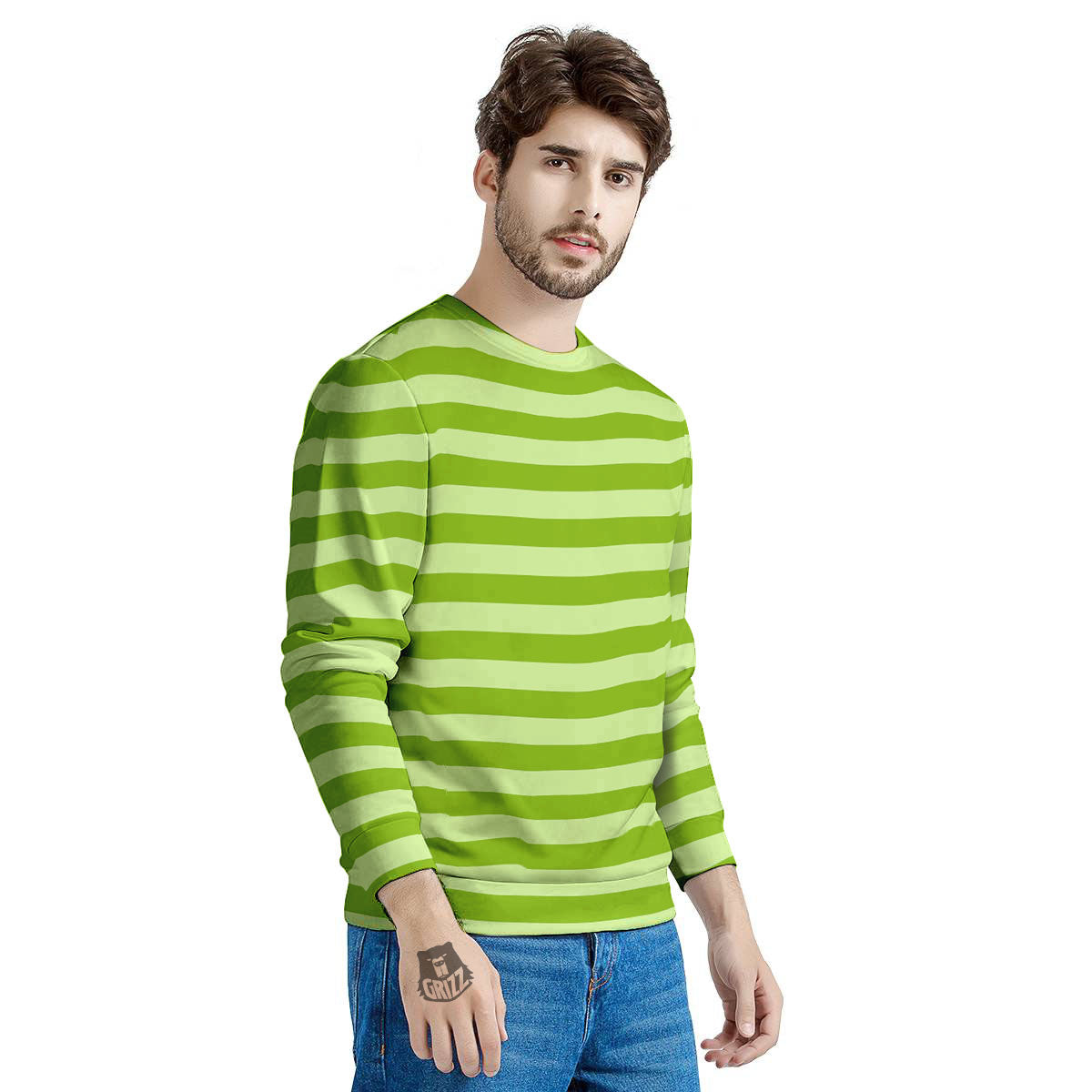Striped Green Print Pattern Men's Sweatshirt-grizzshop