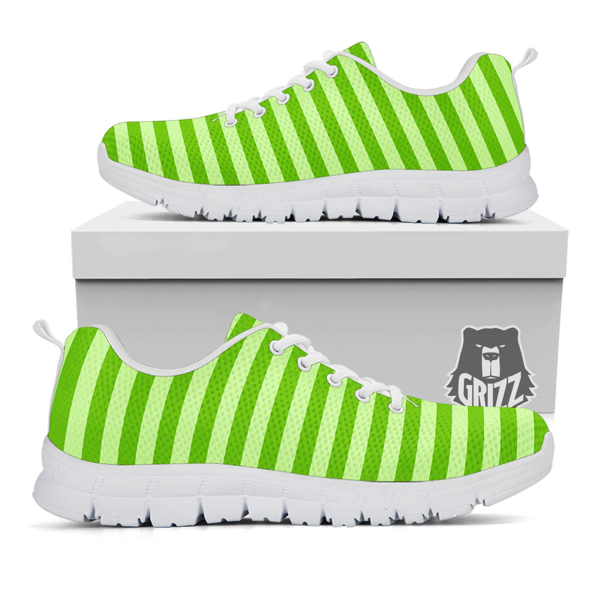 Striped Green Print Pattern White Sneaker-grizzshop