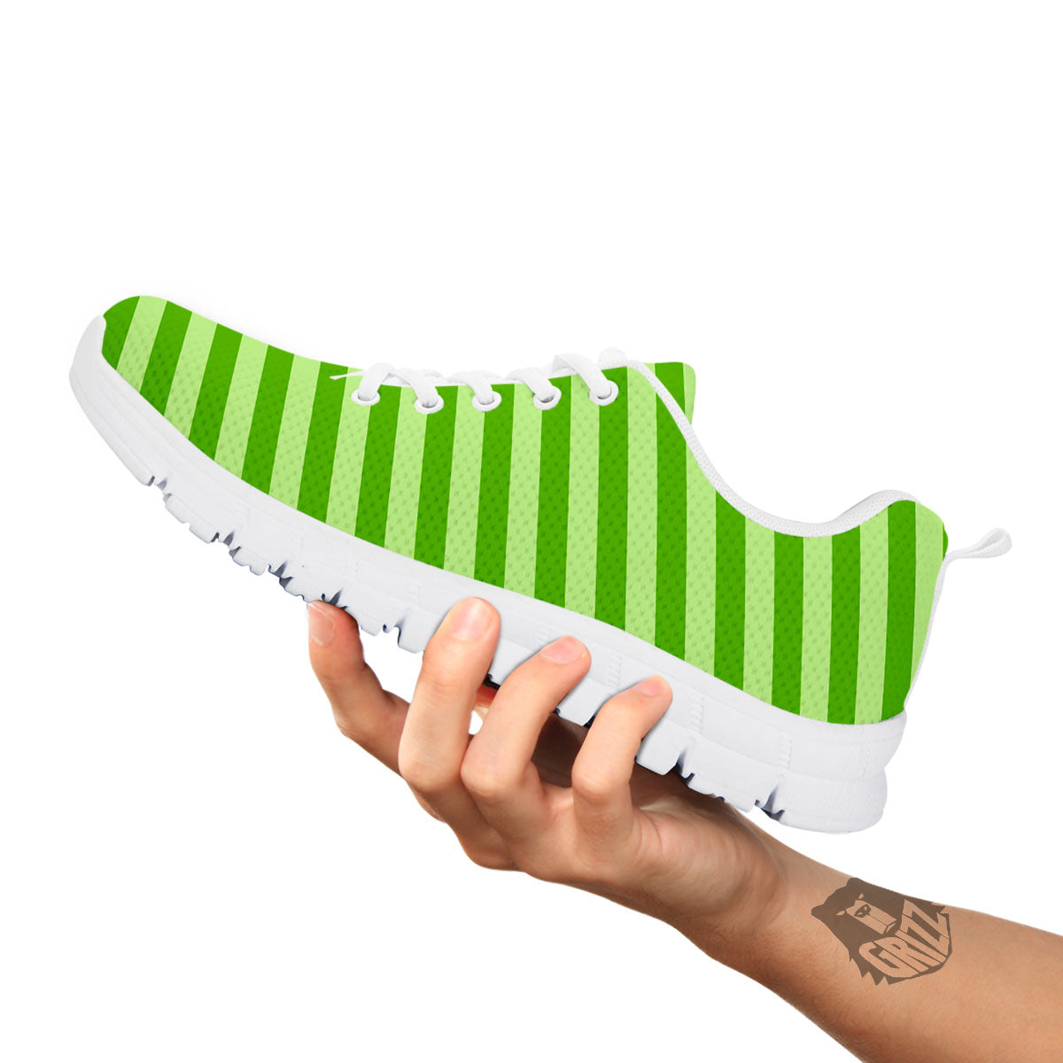 Striped Green Print Pattern White Sneaker-grizzshop