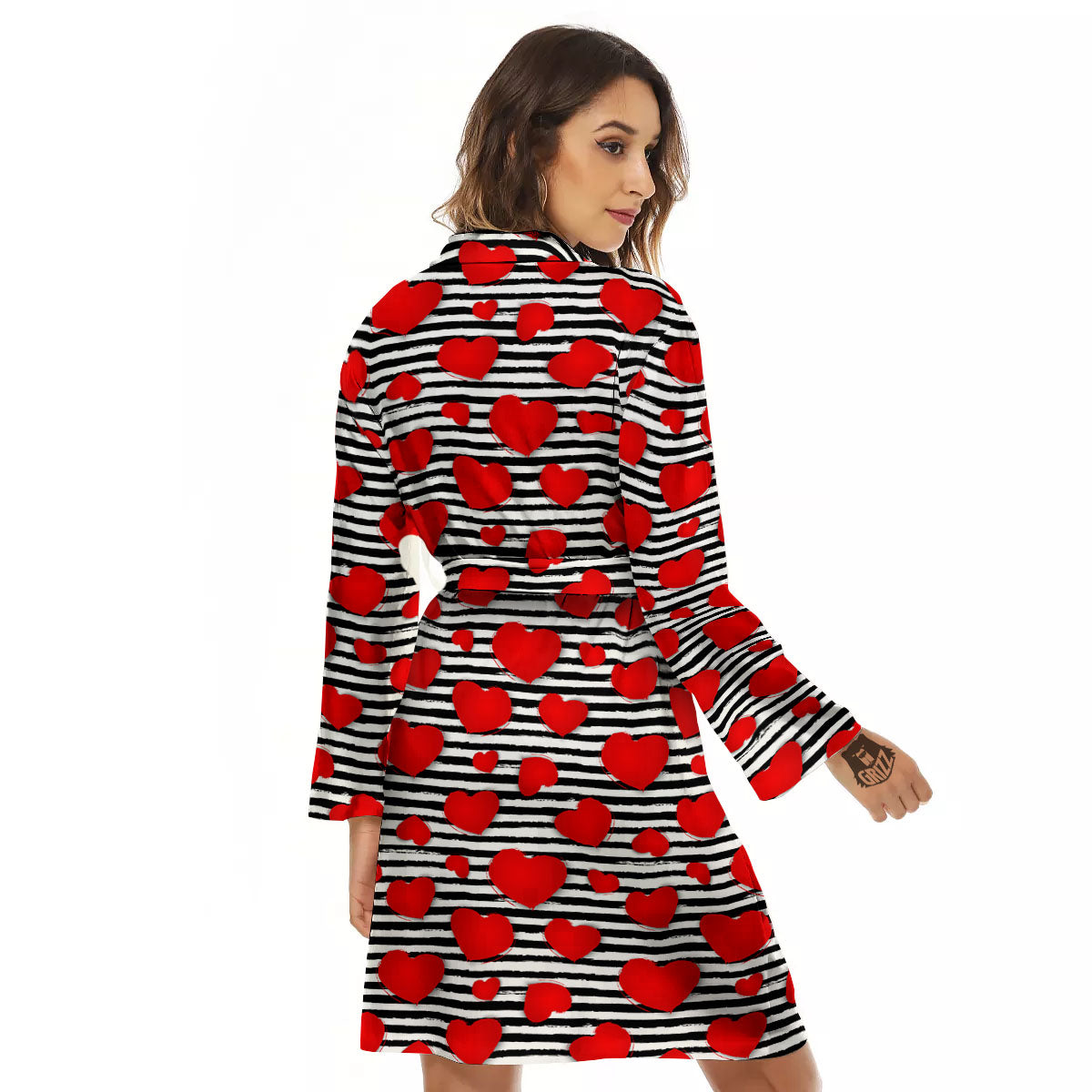 Striped Heart White And Black Print Women's Robe-grizzshop