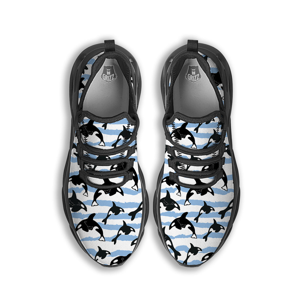 Striped Killer Whale Blue Print Pattern Black Running Shoes-grizzshop