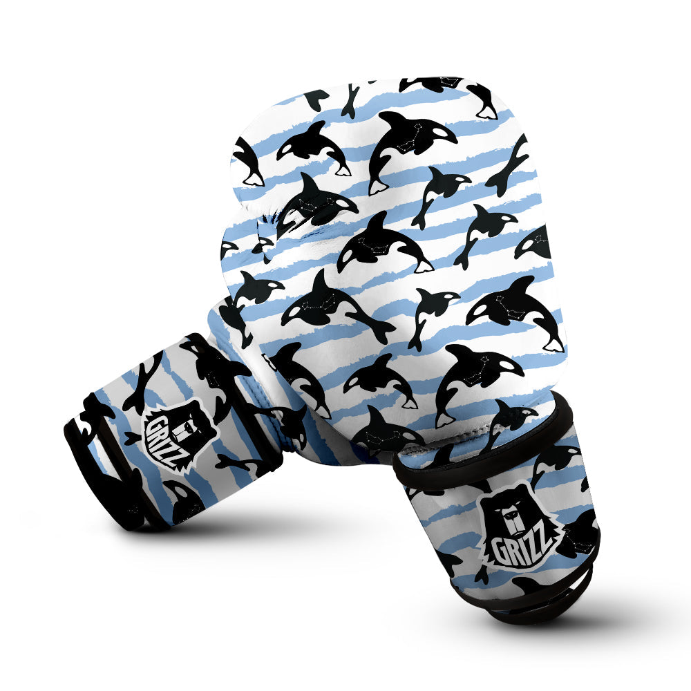 Striped Killer Whale Blue Print Pattern Boxing Gloves-grizzshop