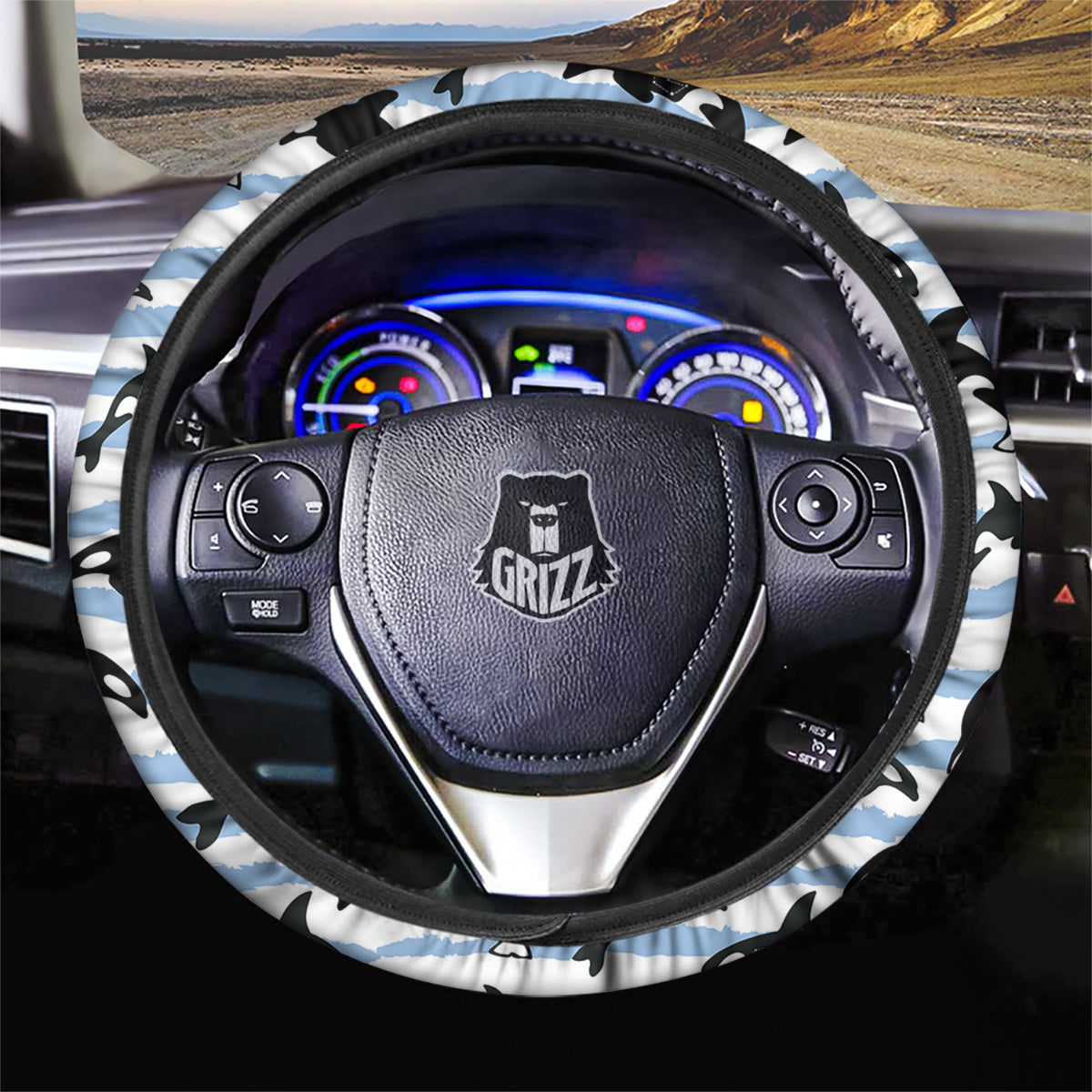 Striped Killer Whale Blue Print Pattern Car Steering Wheel Cover-grizzshop