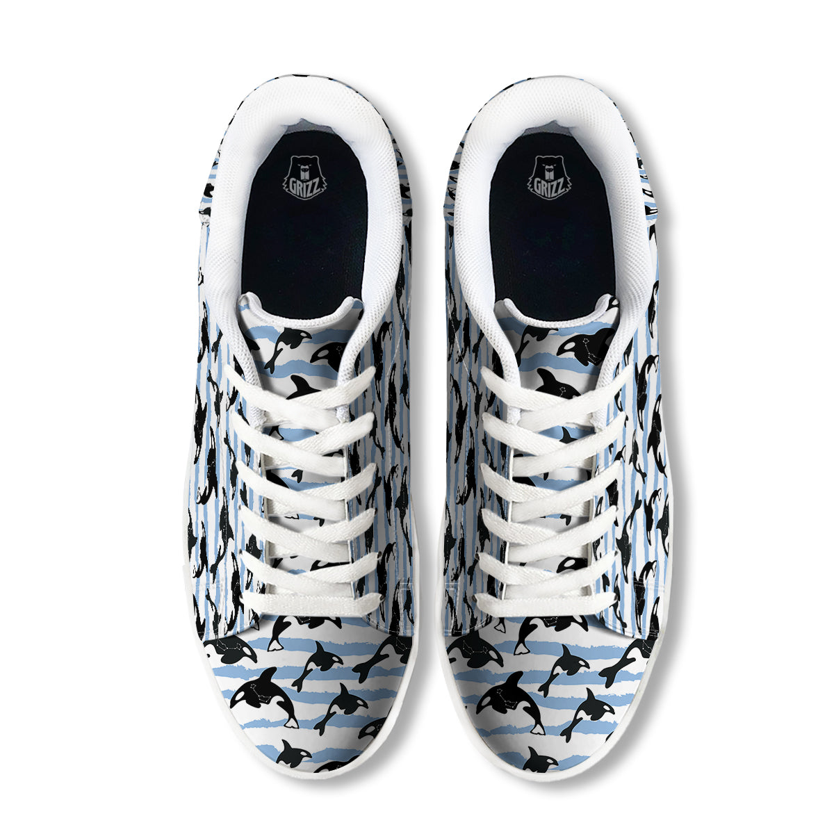Striped Killer Whale Blue Print Pattern White Low Top Sneakers-grizzshop