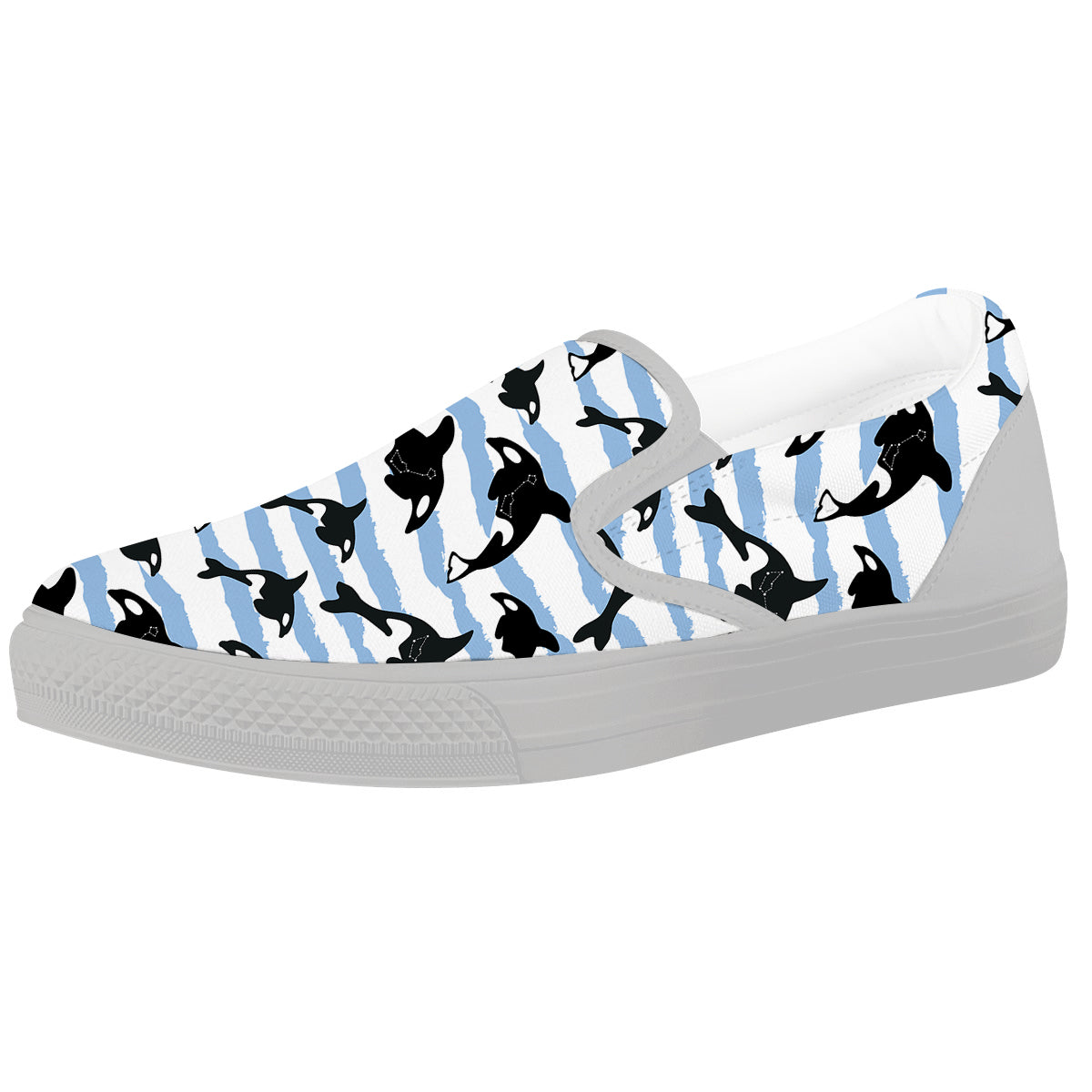 Striped Killer Whale Blue Print Pattern White Slip On Shoes-grizzshop