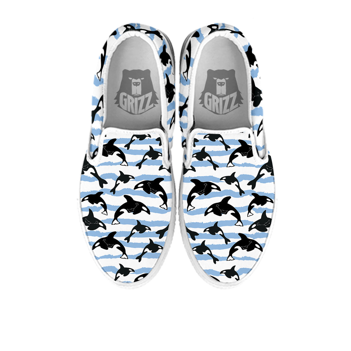 Striped Killer Whale Blue Print Pattern White Slip On Shoes-grizzshop