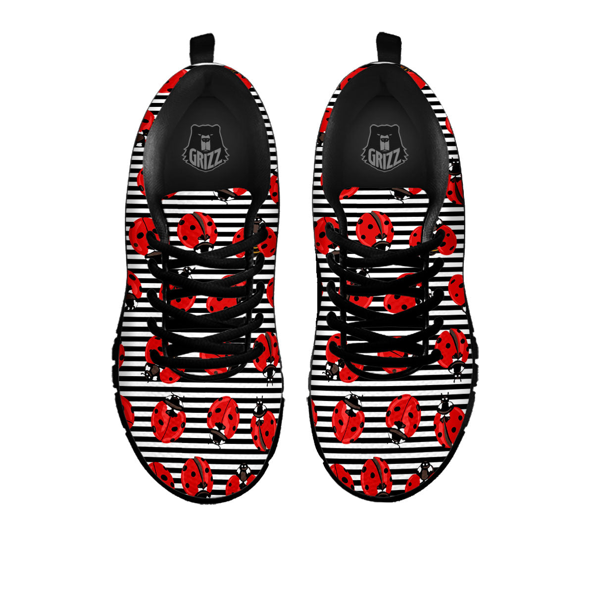 Striped Ladybug Print Pattern Black Sneaker-grizzshop