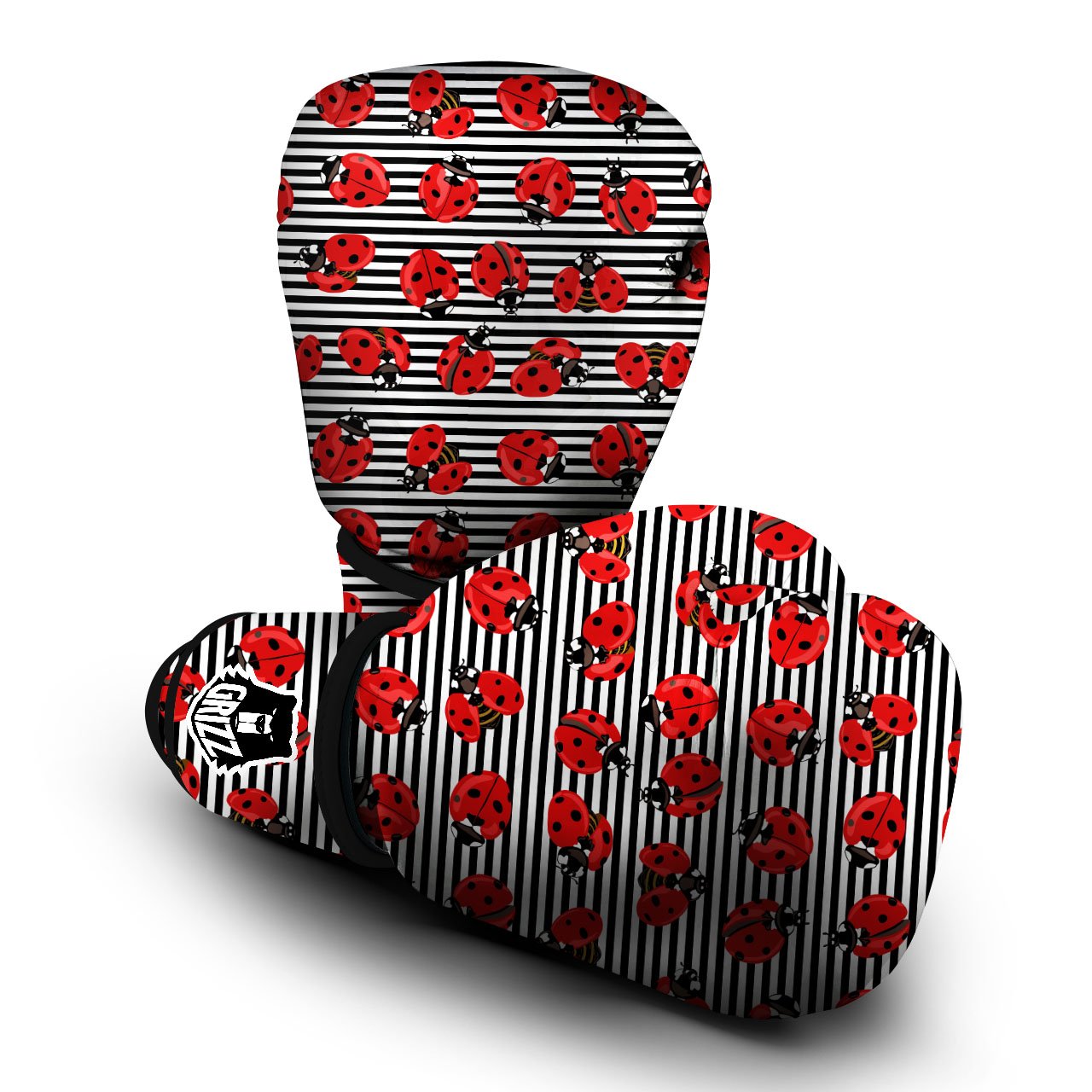 Striped Ladybug Print Pattern Boxing Gloves-grizzshop