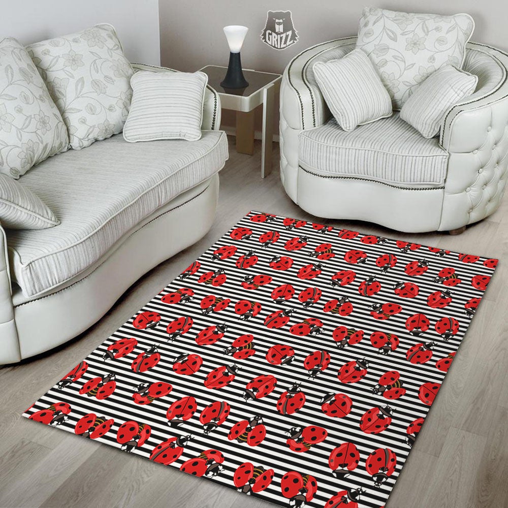 Striped Ladybug Print Pattern Floor Mat-grizzshop