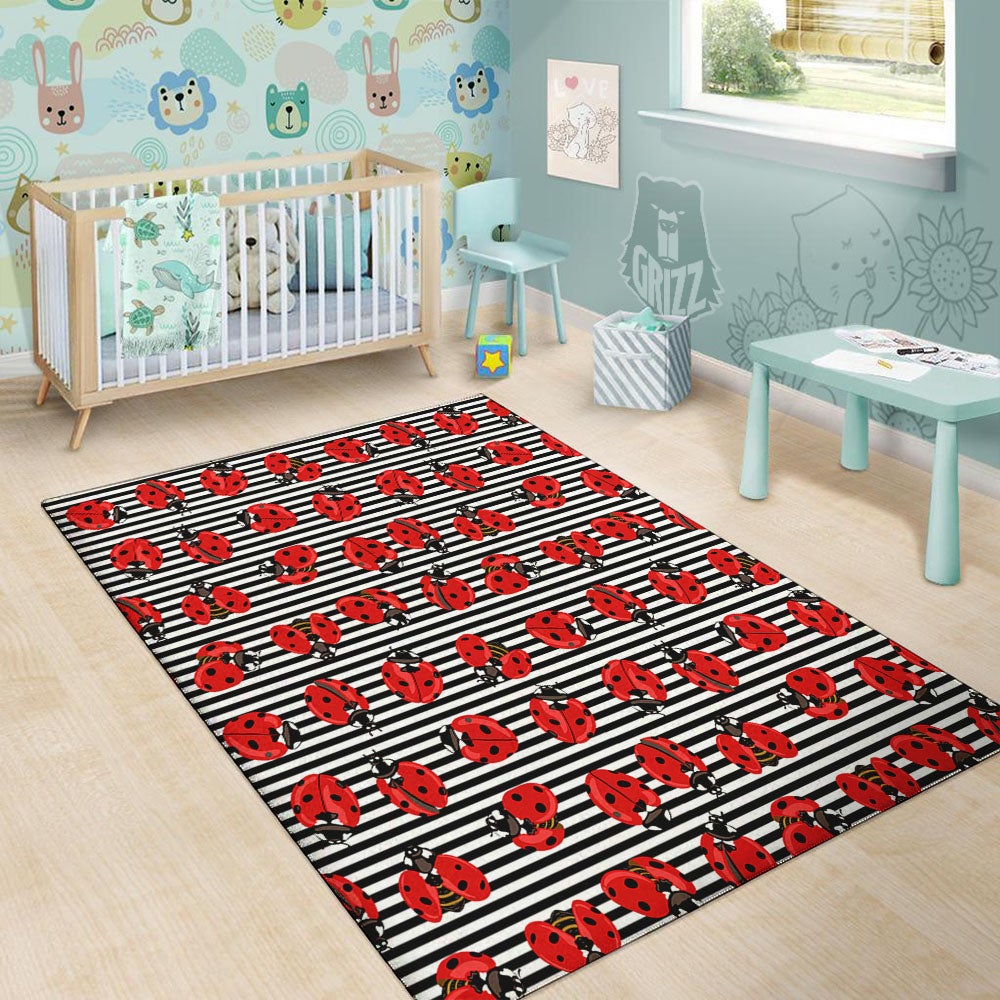 Striped Ladybug Print Pattern Floor Mat-grizzshop