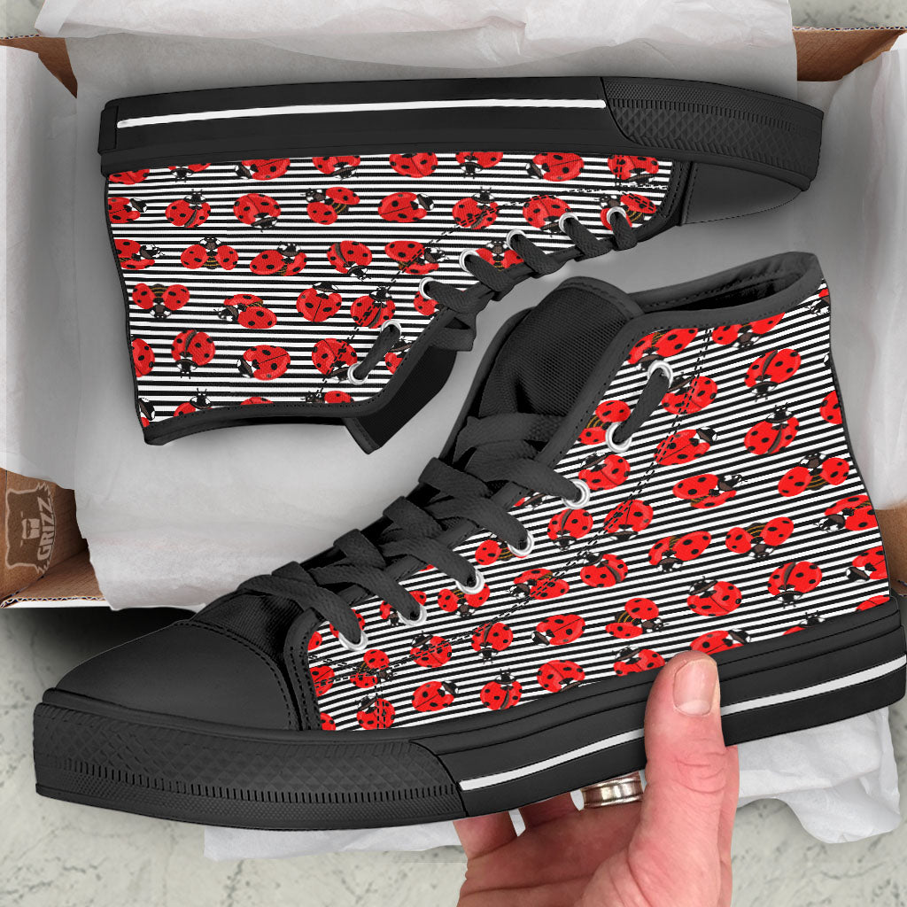 Striped Ladybug Print Pattern High Top Shoes-grizzshop