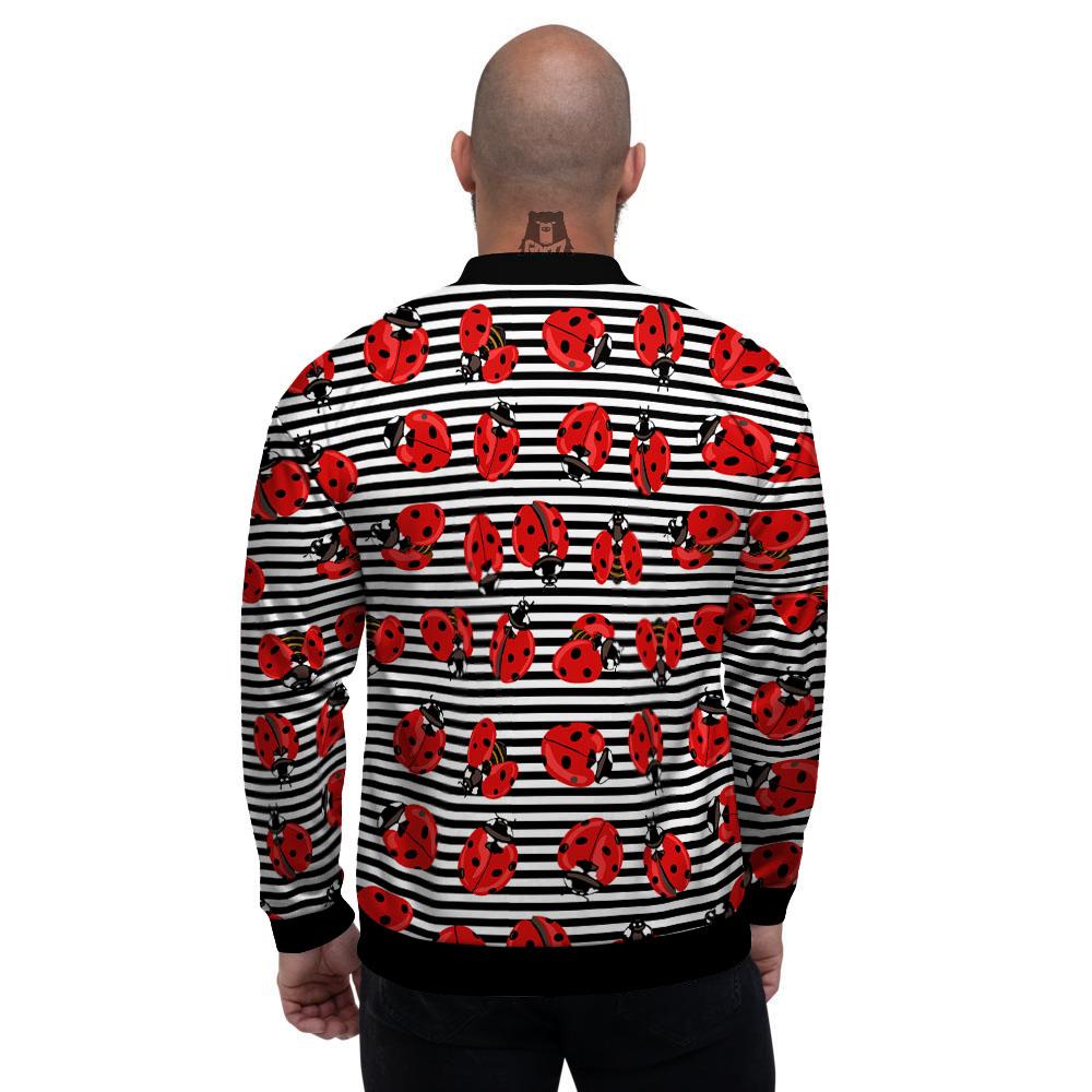 Striped Ladybug Print Pattern Men's Bomber Jacket-grizzshop