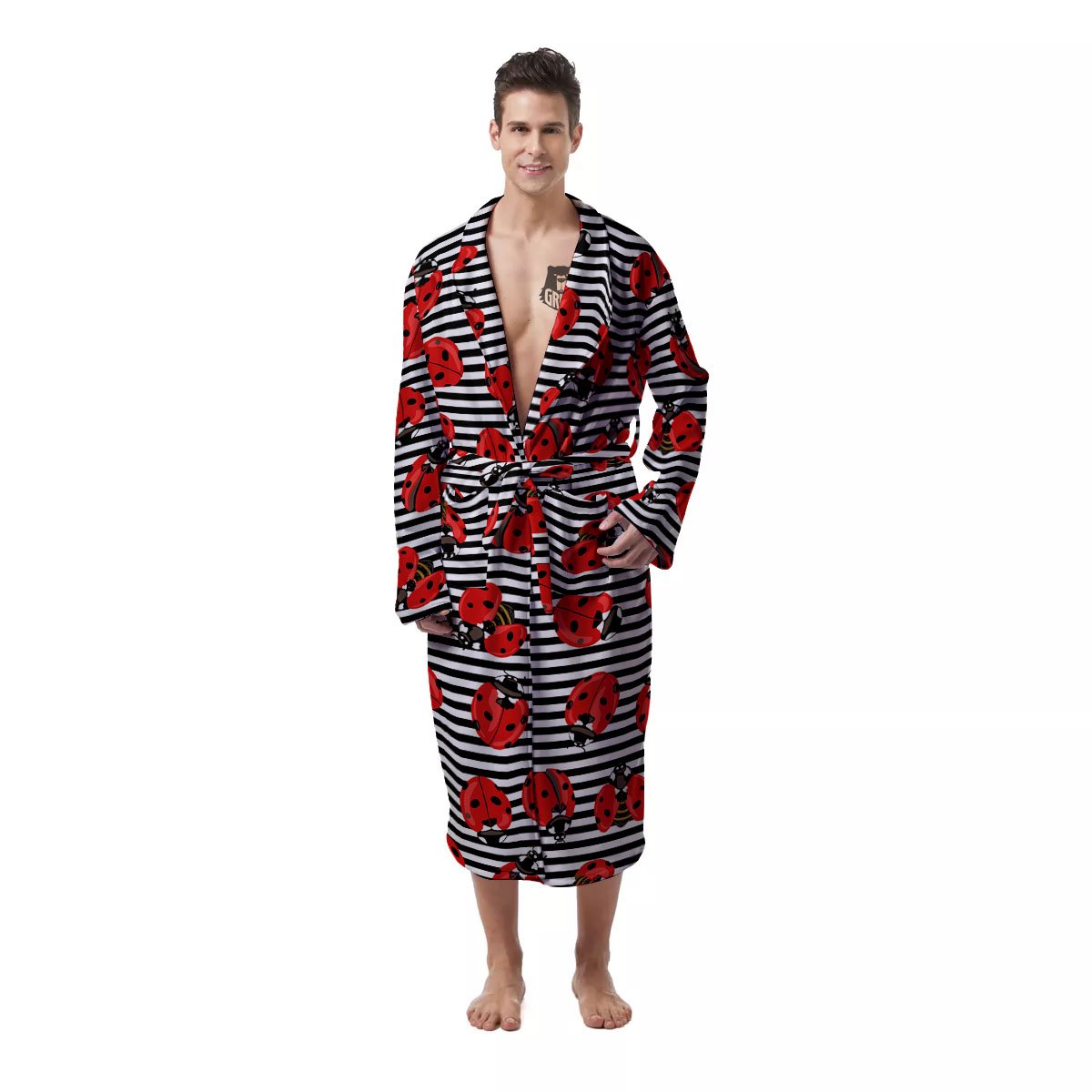 Striped Ladybug Print Pattern Men's Robe-grizzshop