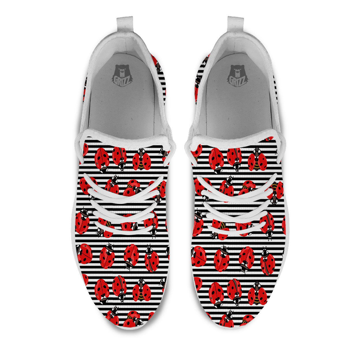 Striped Ladybug Print Pattern White Athletic Shoes-grizzshop