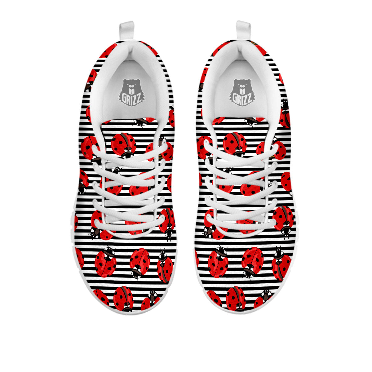 Striped Ladybug Print Pattern White Sneaker-grizzshop