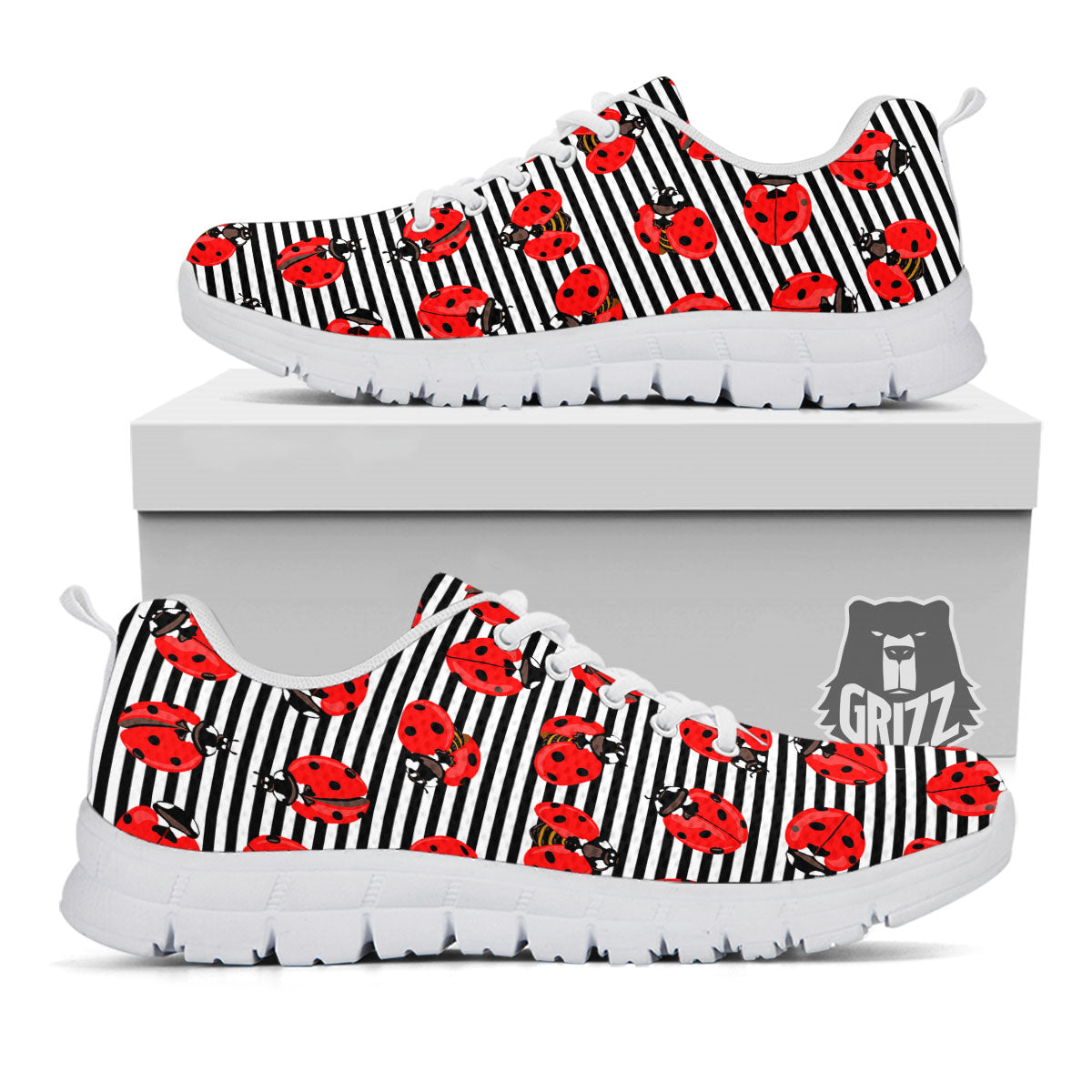Striped Ladybug Print Pattern White Sneaker-grizzshop