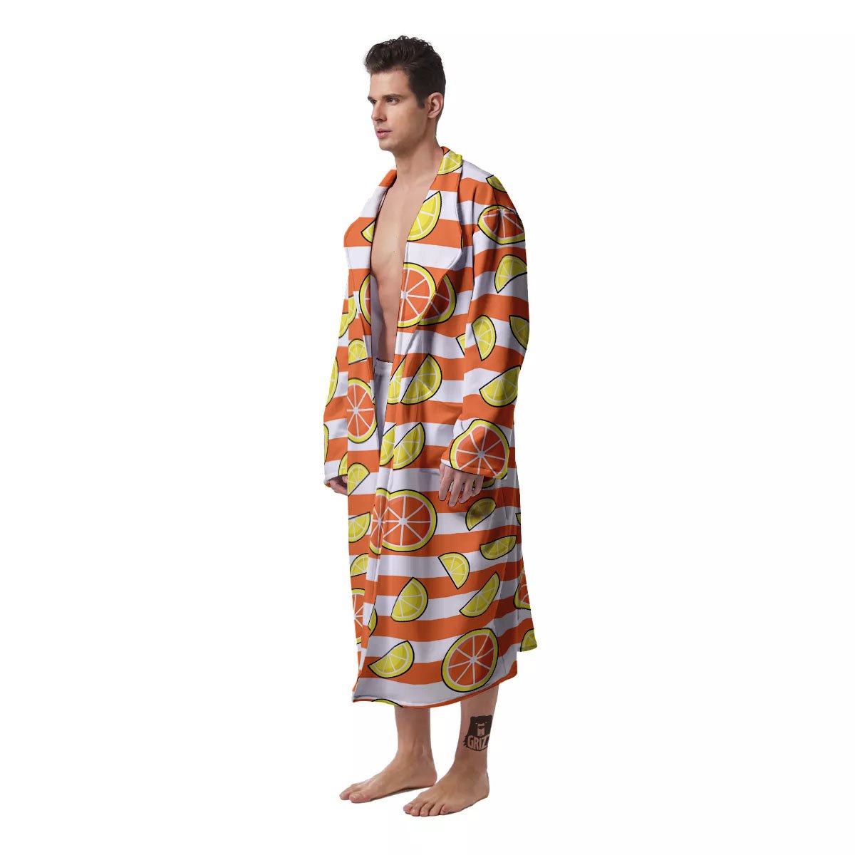 Striped Lemon And Orange Print Pattern Men's Robe-grizzshop
