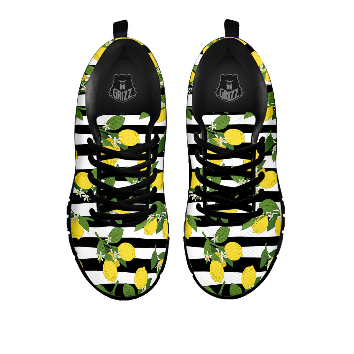 Striped Lemon Print Pattern Black Sneaker-grizzshop